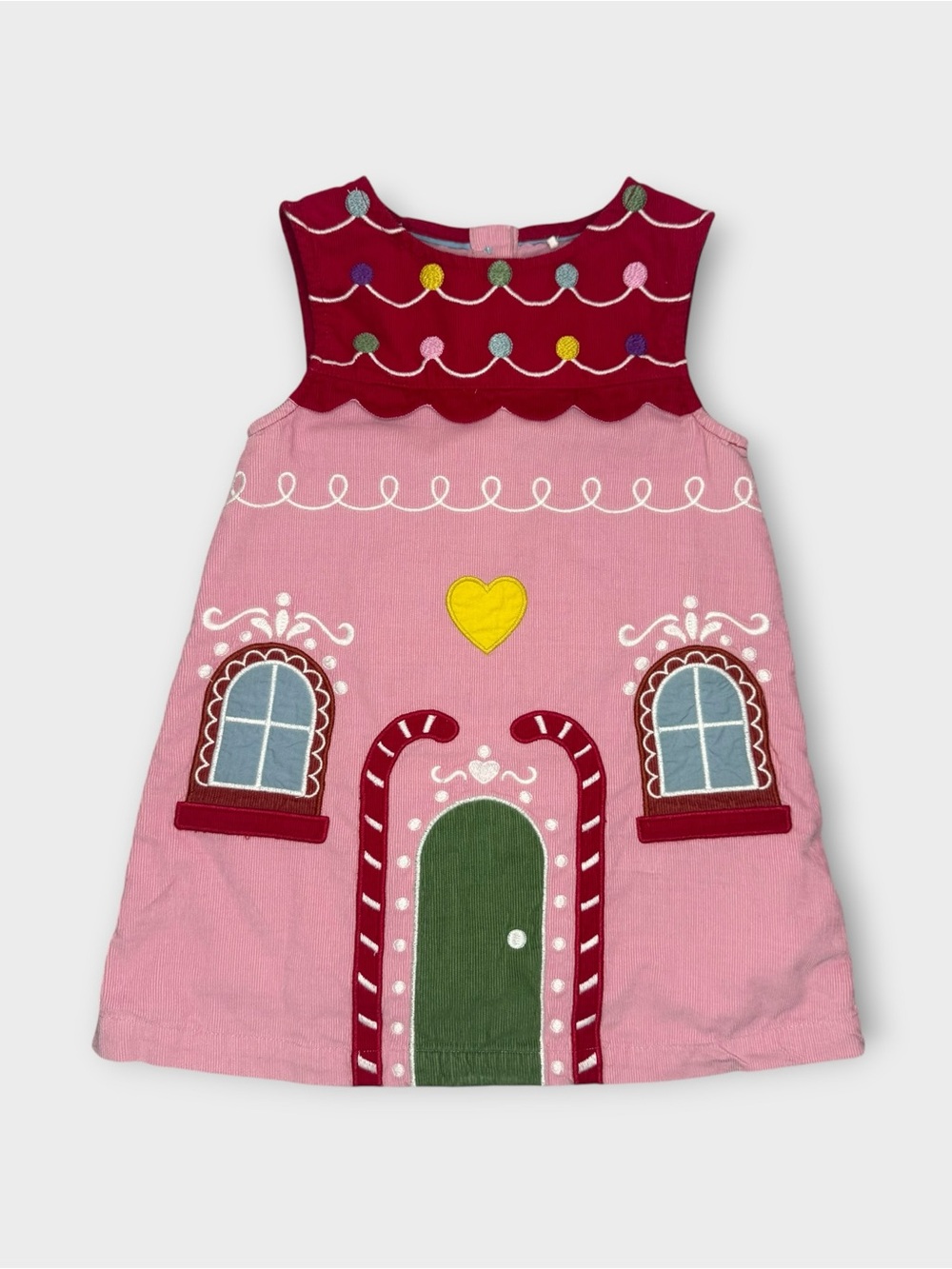 Mini Boden Gingerbread Applique Red & Pink Sleeveless Logo Pinafore Dress